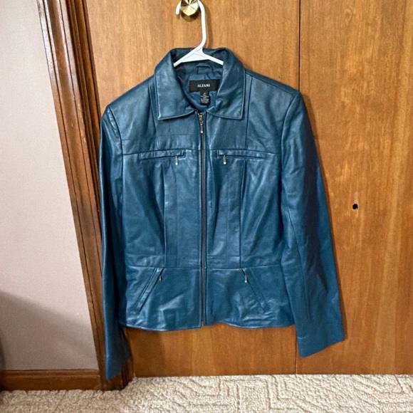 Alfani Teal Blue Leather Zip Jacket - Picture 2 of 9